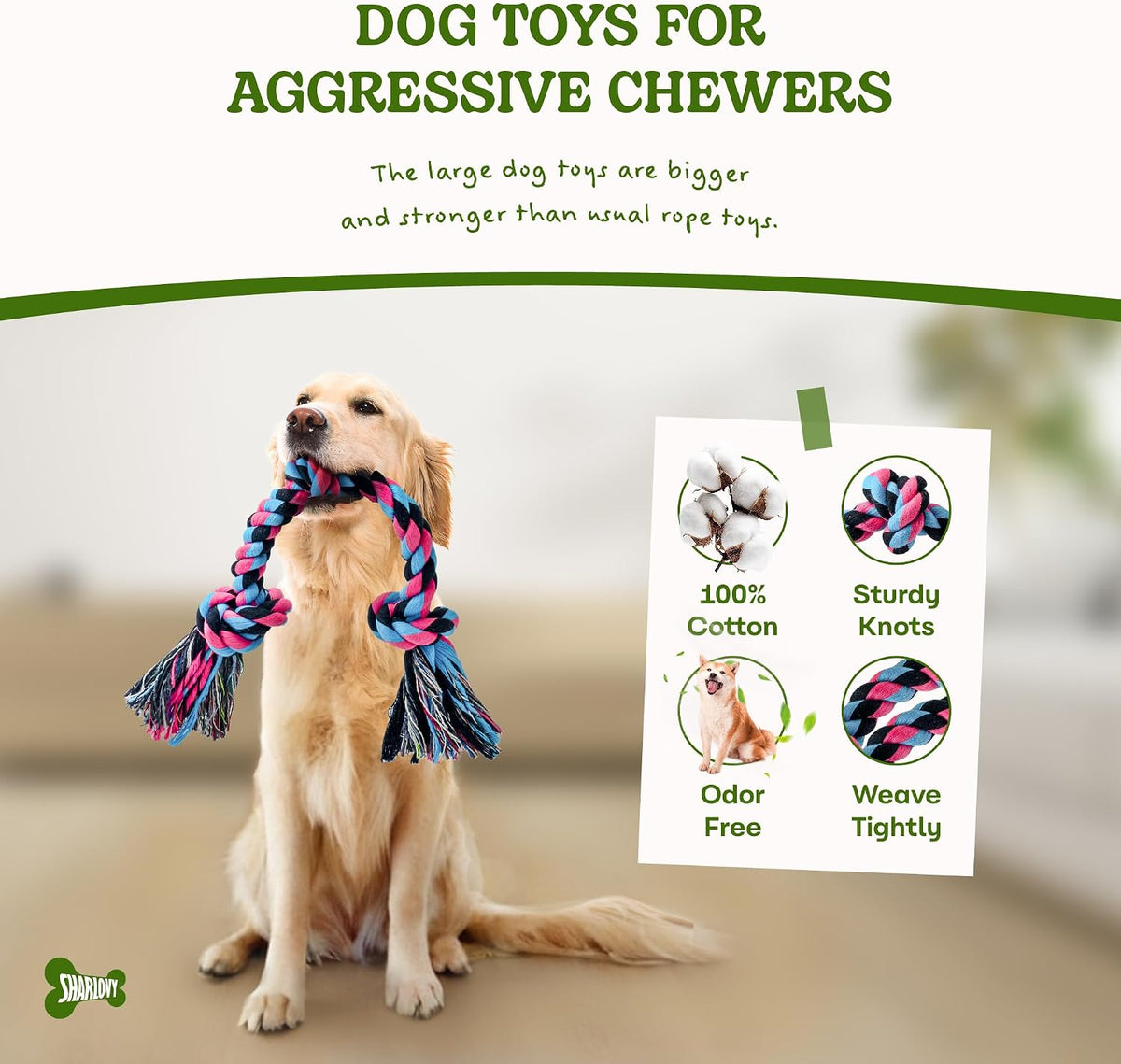 Dog Rope Toy for Large Dogs Heavy Duty Dog Chew Toys for Aggressive - 1 Pack-Large / Large - image 2