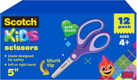 Scotch 5" Soft Touch Pointed Tip Kids Scissors, Stainless Steel - 12 count - blunt (Pack of 1) / 1 Count