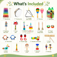 Kids Musical Instruments, 33Pcs 18 Types Wooden Percussion Instruments Tambourine Xylophone Toys - image 4
