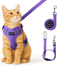 Cat Harness and Leash Set, Adjustable Cat Vest Harnesses – Essentials for Cats - Purple / Small