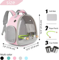 Small Bird Travel Backpack Carrier Cage - Pink / Clear Bubble + Cups - image 2