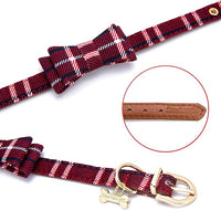 Puppy Collars for Small Dogs - StrawberryEC Adjustable Puppy Id Buckle Collar Leather. Cute Plaid Red Bowtie Dog Collar (Bow-Red)