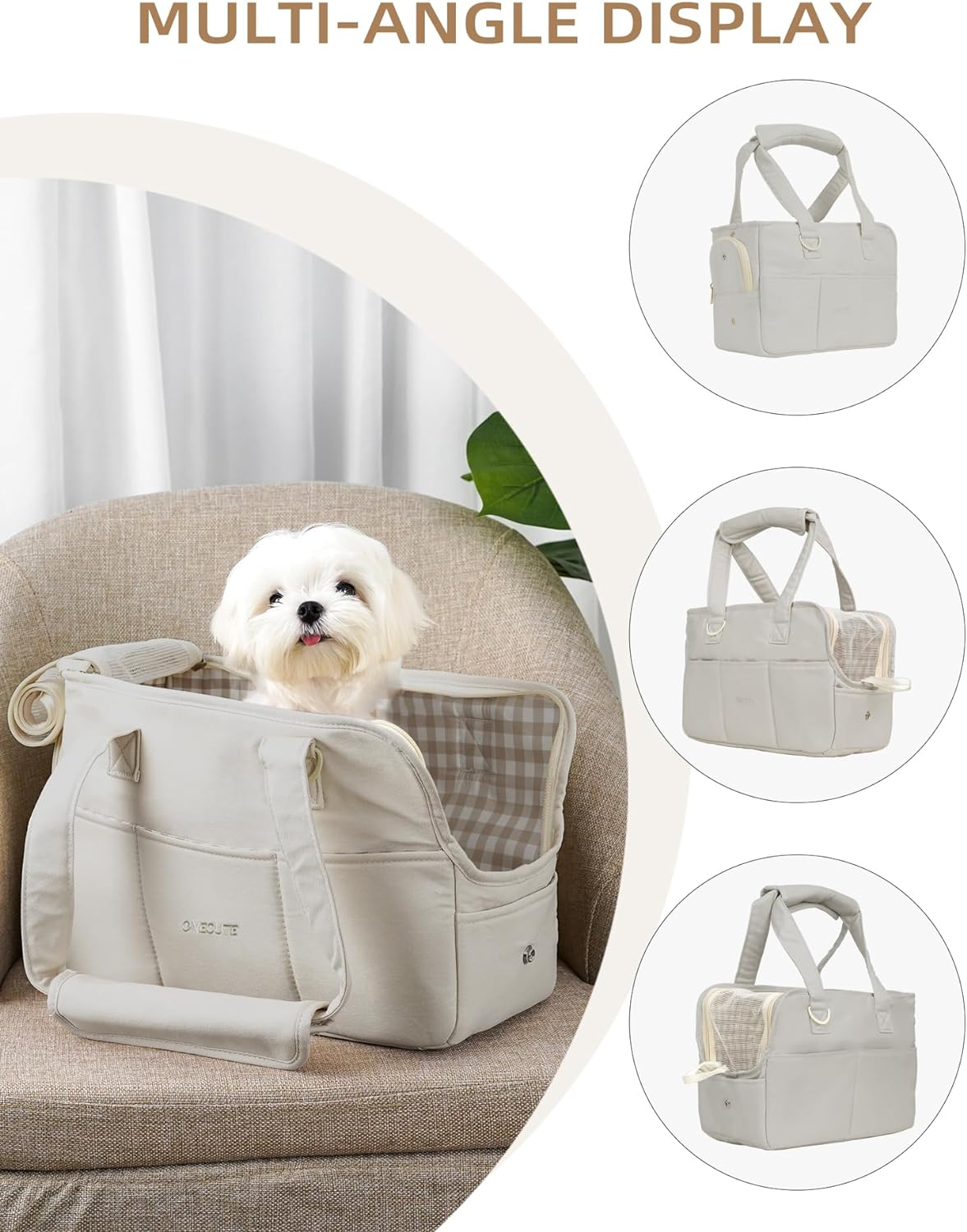 ONECUTE Dog Purse Carrier for Small Dogs Rabbit cat with Large Pockets - Grey / 13.6"L x 6.5"W x 10.0"H - image 4