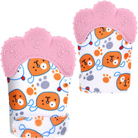 2Pack Silicone Teething Mitt - pink bear