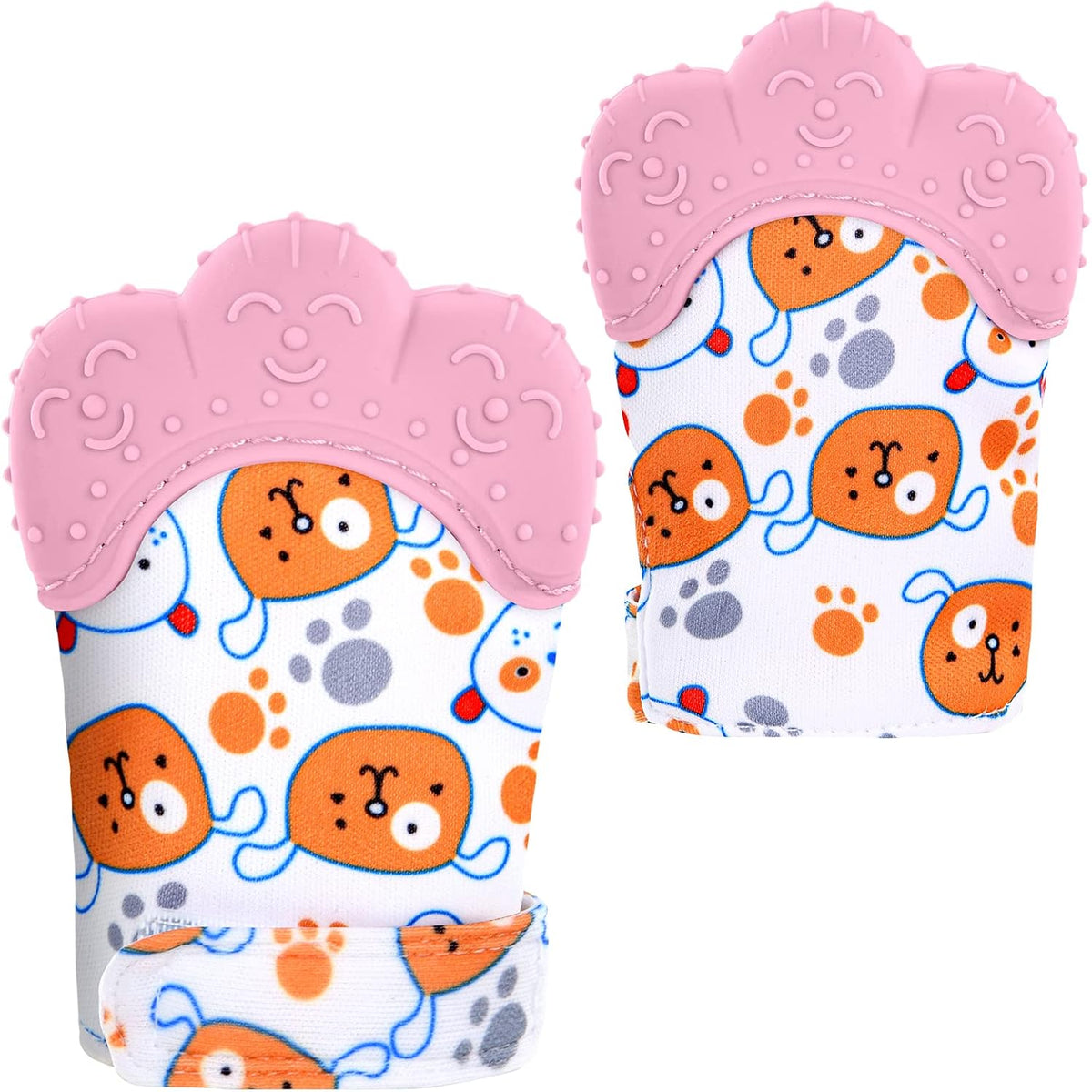 2Pack Silicone Teething Mitt - pink bear