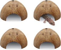 PINVNBY 2 PCS Natural Coconut Reptile Hideouts Lizard Coco Hut Hermit - Smooth Surface / 4 PCS