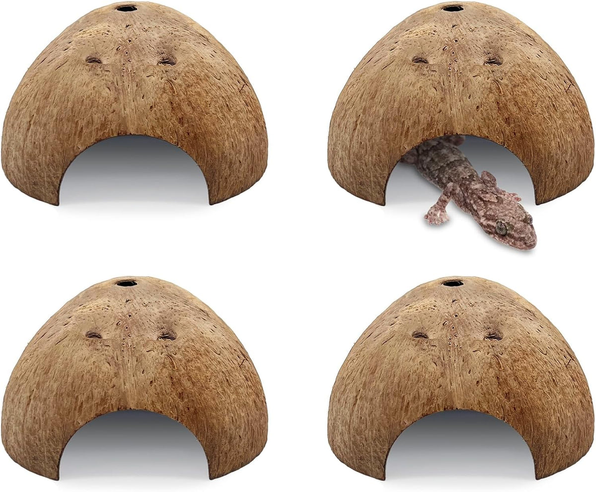 PINVNBY 2 PCS Natural Coconut Reptile Hideouts Lizard Coco Hut Hermit - Smooth Surface / 4 PCS
