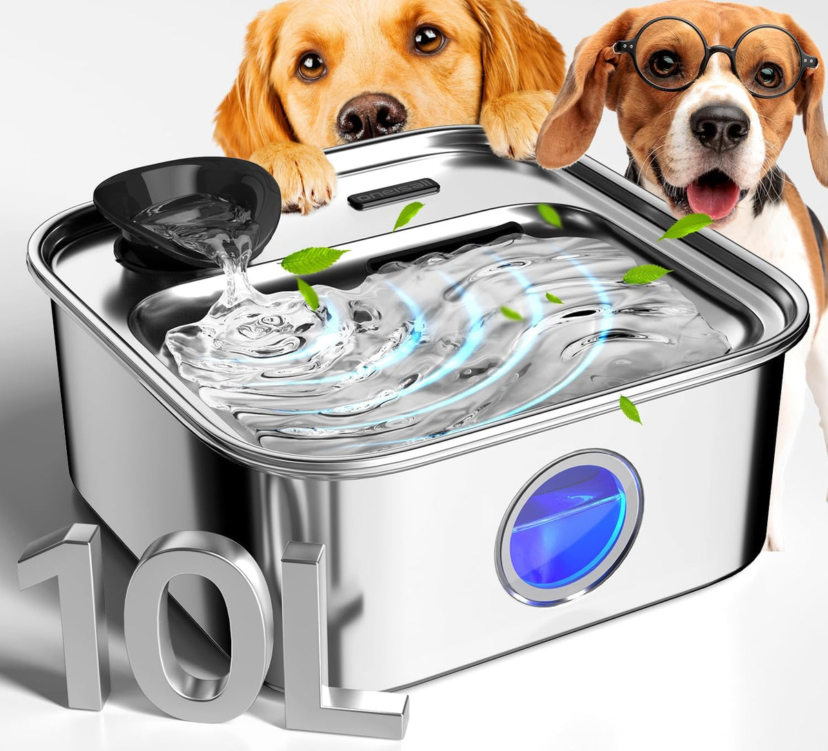 oneisall 10L/2.6Gal Dog Water Fountain for Large Dogs – Essentials for Dogs - 10L Dog Fountain+2 Sets Filters
