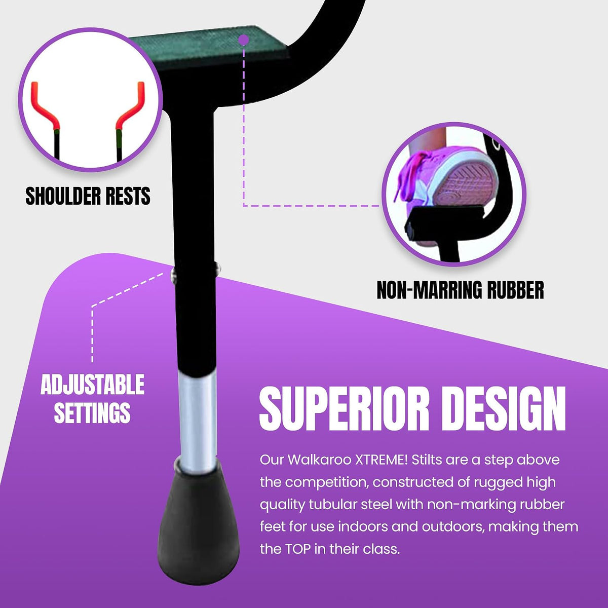 Geospace Adjustable Walkaroo Xtreme Steel Stilts for Kids - Black - image 3