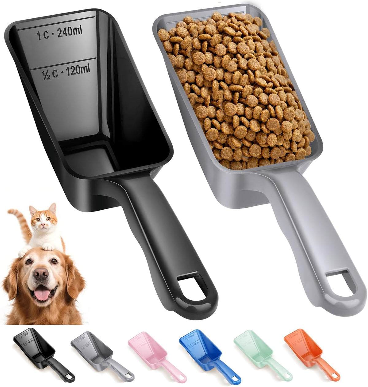 2-Pack Dog Food Scoop 1 Cup - Black and Grey