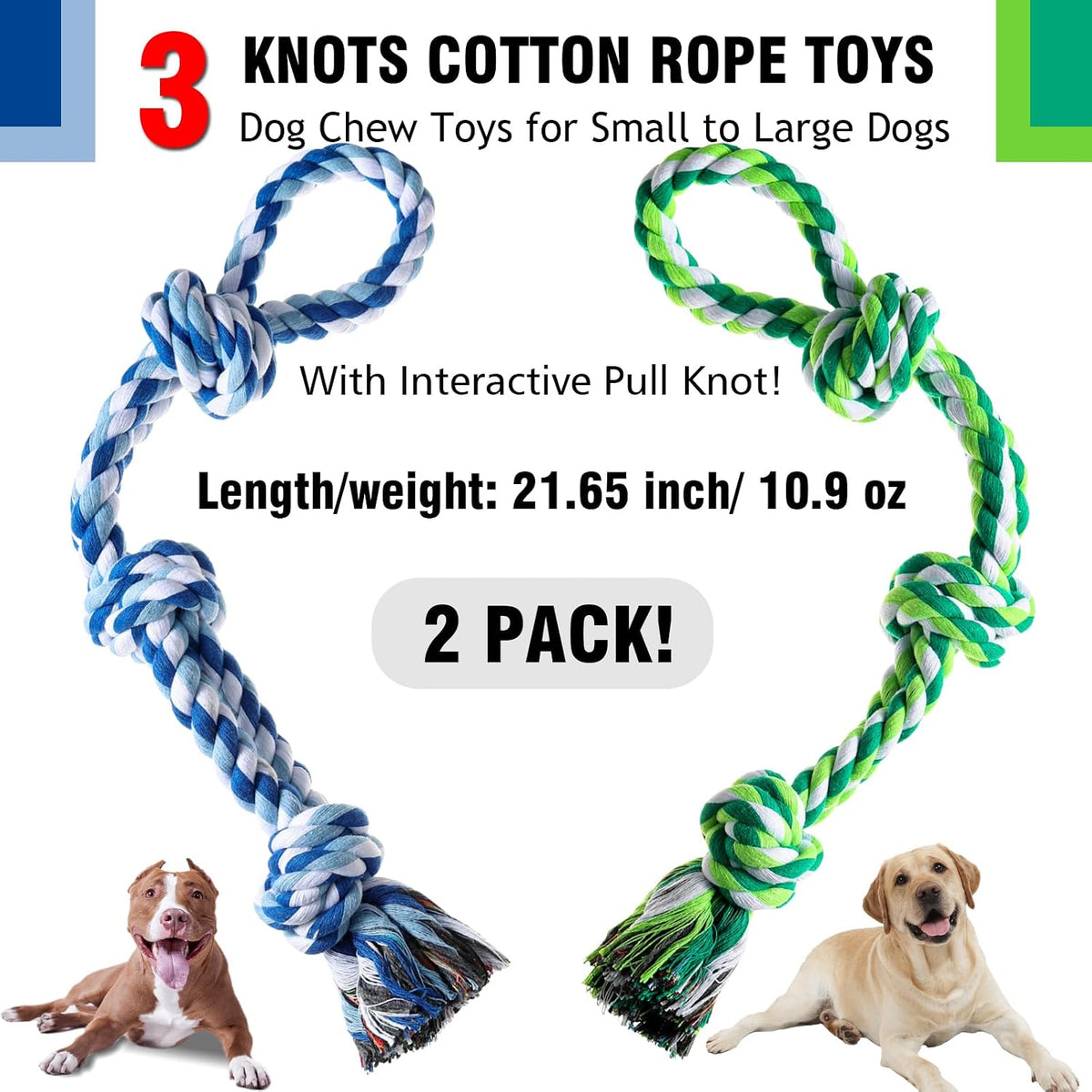 XIGOU Dog Rope Toy, Dog Chew Toys for Aggressive Chewers - Blue & Green - image 2