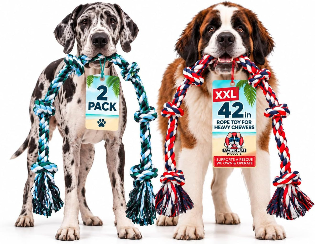 Pacific Pups Products Giant Dog Rope Toy - Green & Red / 2 Pack