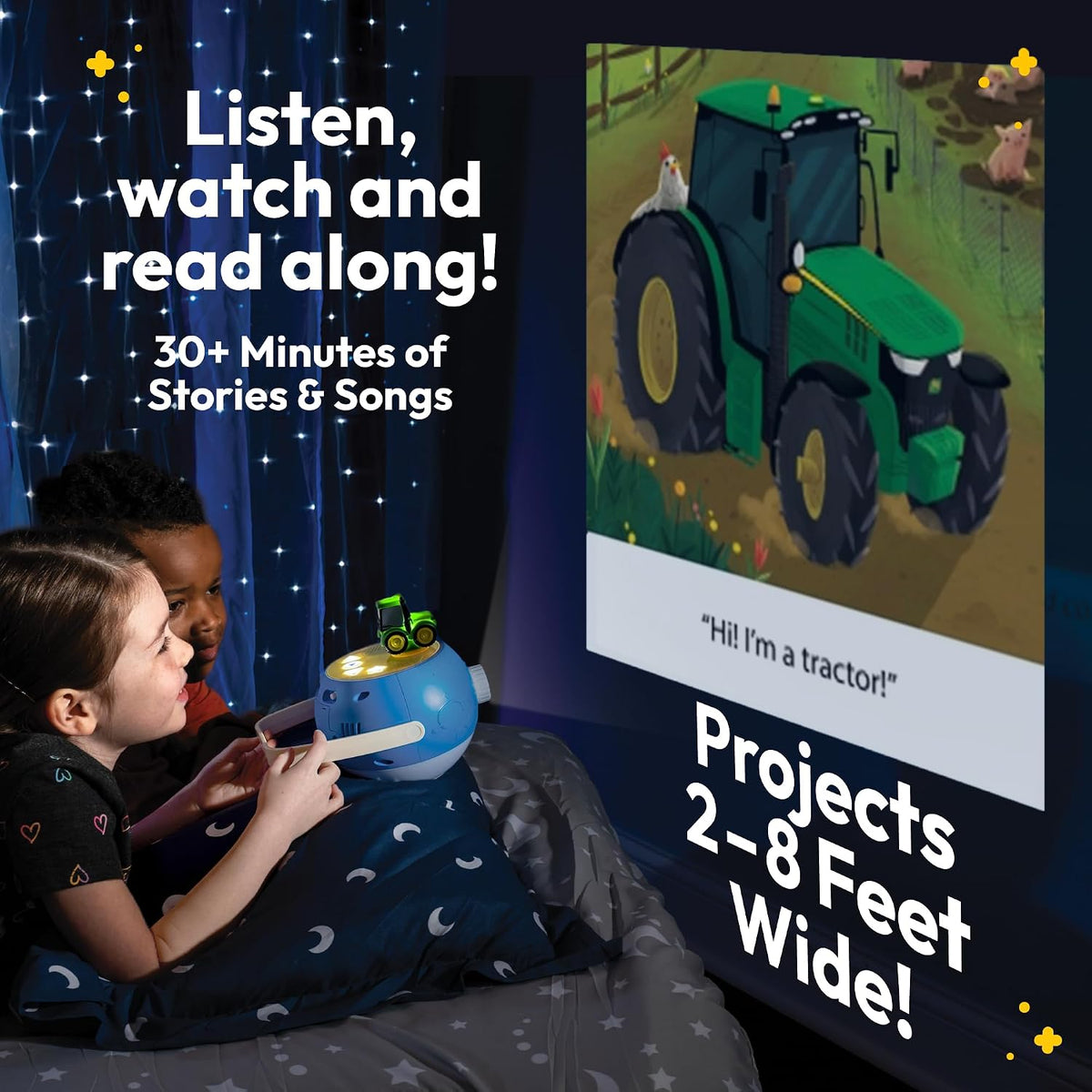 Kids Pink Book Projector, 5 Read Aloud Fairytale Stories - John Deere, Owl & Projector - image 2