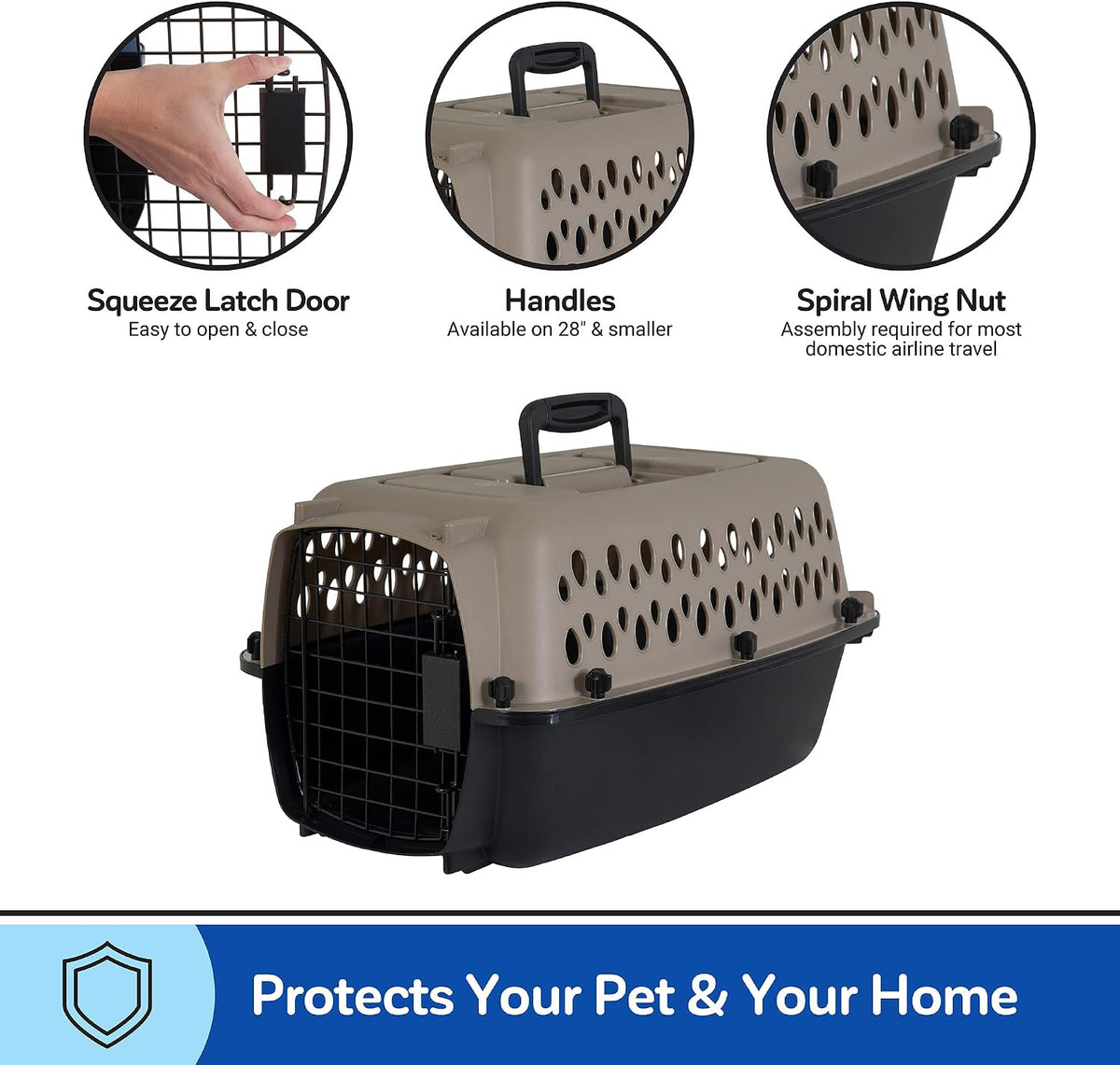 Petmate Vari Dog Kennel, Carrier for Large Dogs, Taupe and Black - 19.0"L x 12.5"W x 10.8"H / Kennel Only - image 4