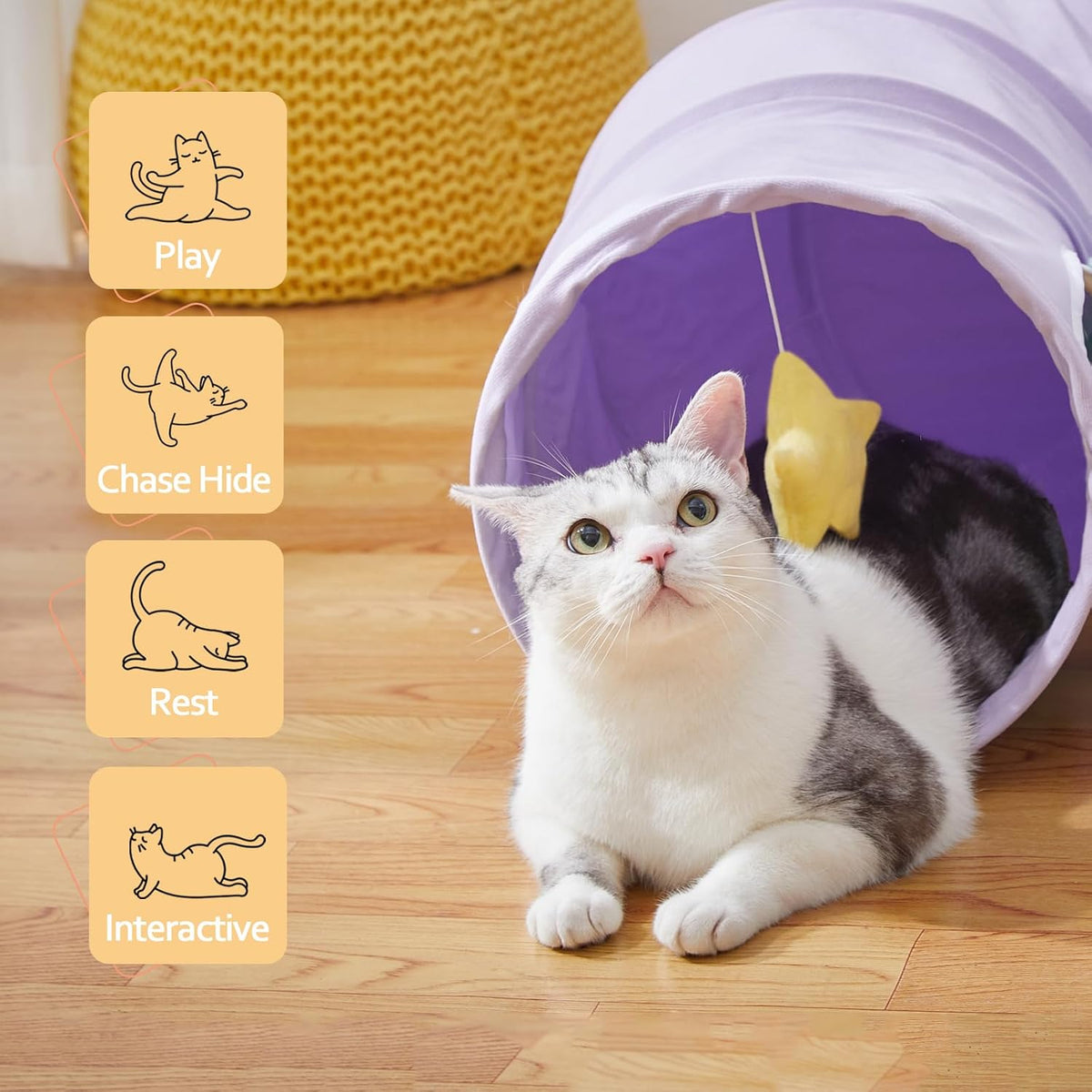 Cat Tunnel, Large Indoor Durable Collapsible Interactive Cat Tube with Peek-A-Boo Hole, Hanging - image 4