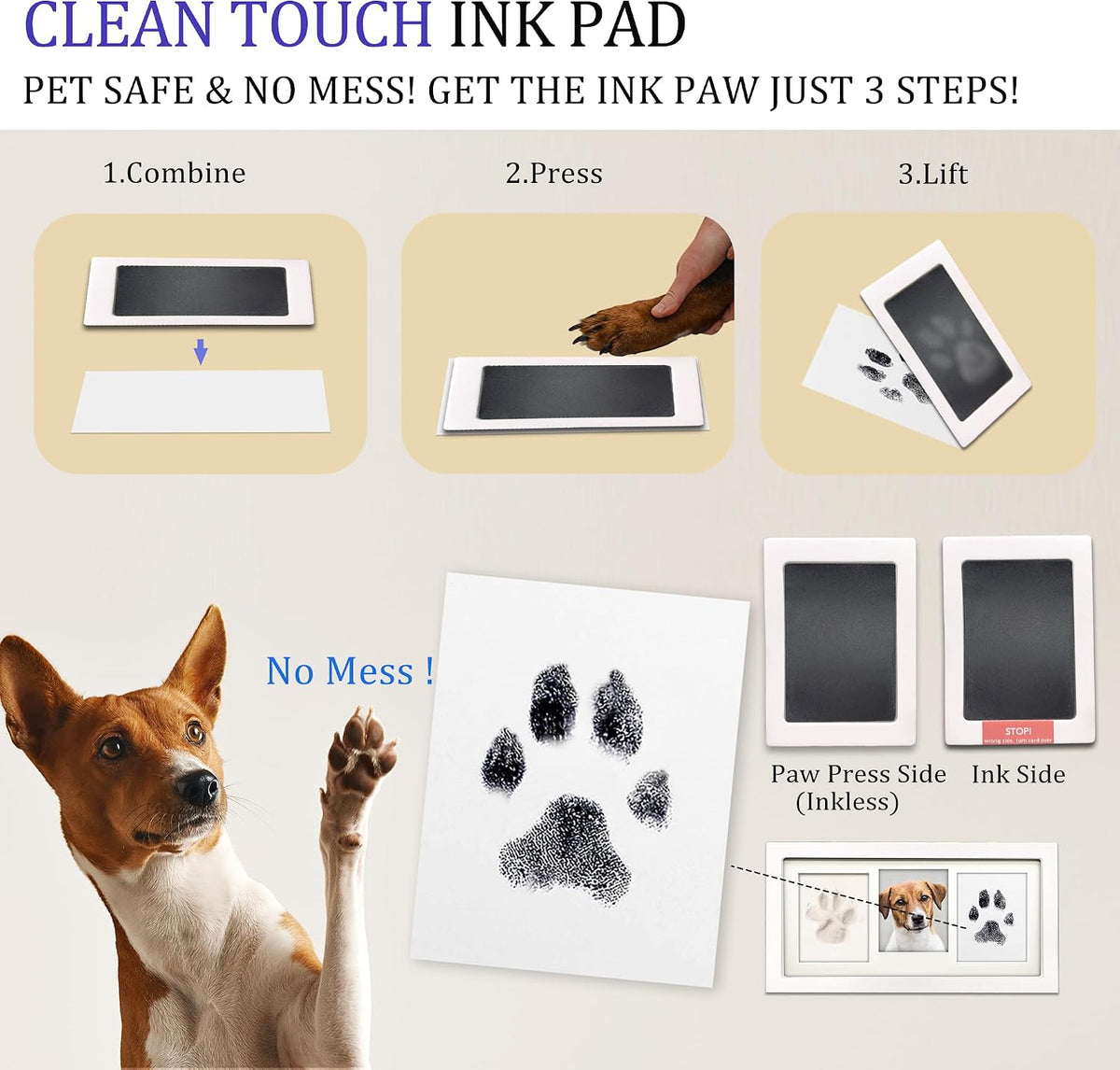 MYPAWLETS Paw Print Frame Kit, Dog/Cat Pawprints Keepsake - White - image 3