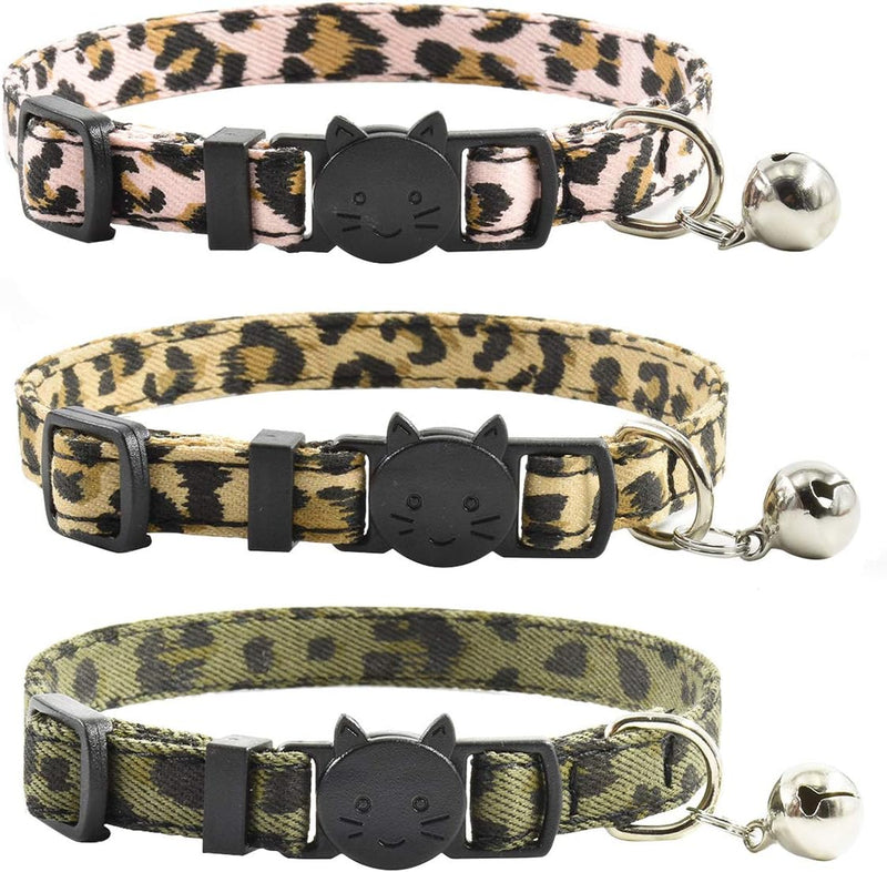 Breakaway Cat Collars with Bell, Set of 3 - Leopard