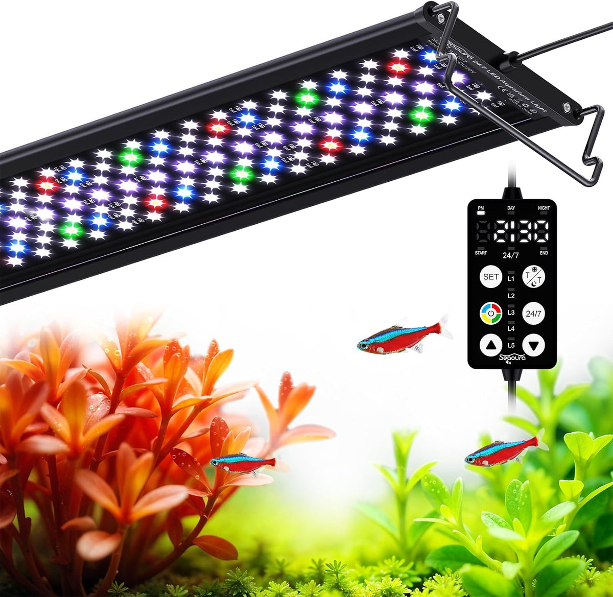 SEAOURA LED Aquarium Light with 24/7 Timer for 18-24in Fish Tank – Essentials for Fish - For 12-18in Tank