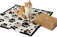 Small Pet Blanket, 100% Organic Cotton - Black Paw/ Beige
