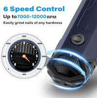 Casfuy 6-Speed Dog Nail Grinder - Newest Enhanced Pet Nail Grinder Super Quiet Rechargeable Electric Dog Nail Trimmer Painless Paws Grooming & Smoothing Tool for Large Medium Small Dogs (Blue)