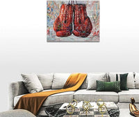 Quorin Banksy Graffiti Boxing Wall Art Red Boxing Gloves Pictures Gym Sport Wall Decor Canvas Print Painting Artwork for Gym Living Room Bedroom 12"x16"