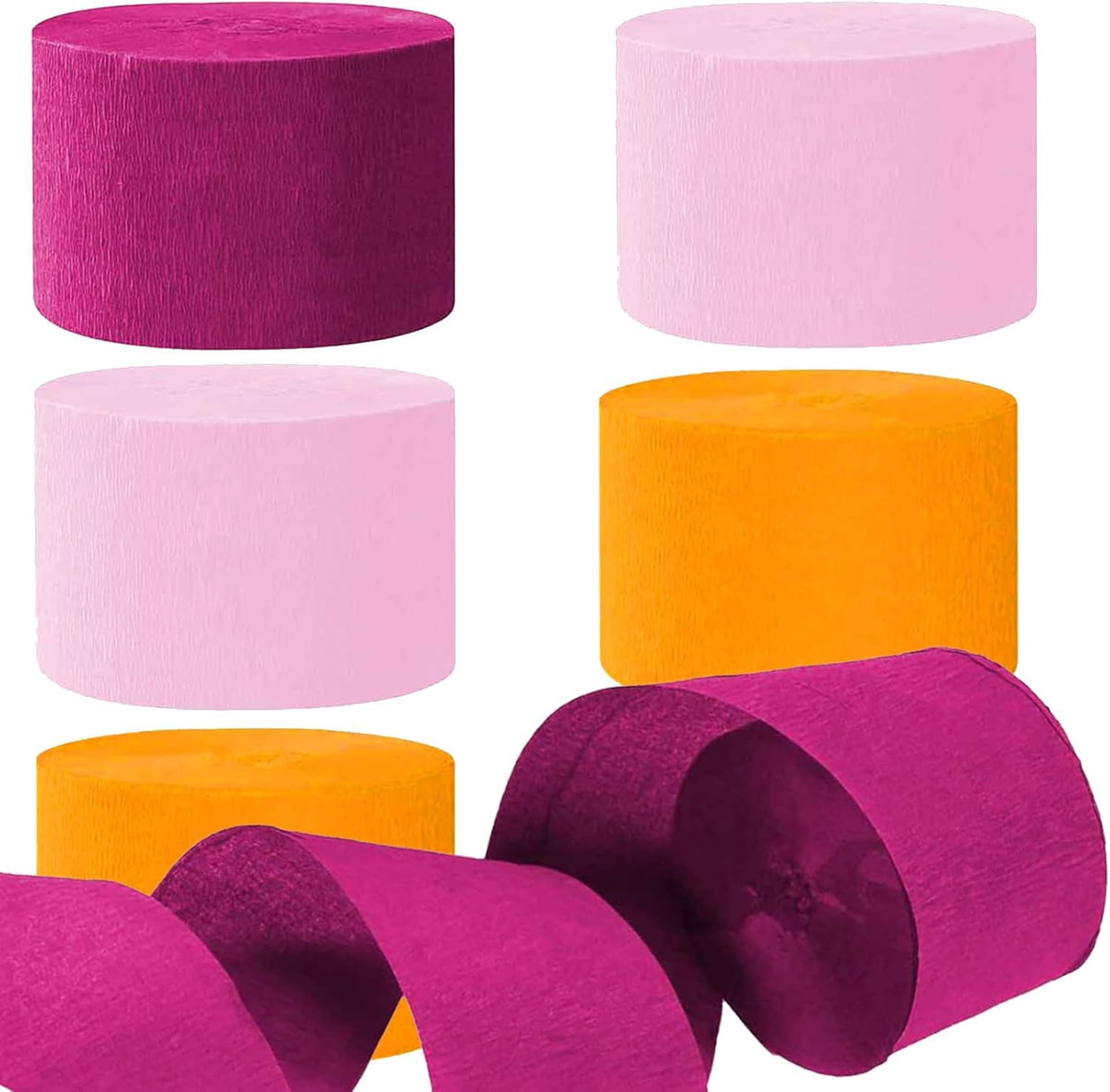 We Moment Dusty Blue Light Blue White Crepe Paper Streamers 1.8 Inch - Pink orange