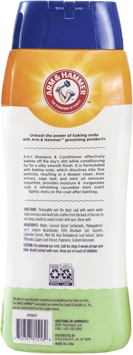 Arm & Hammer 2-in-1 Dog Shampoo and Conditioner - Cucumber Mint / 20 Fl Oz (Pack of 2) - image 2