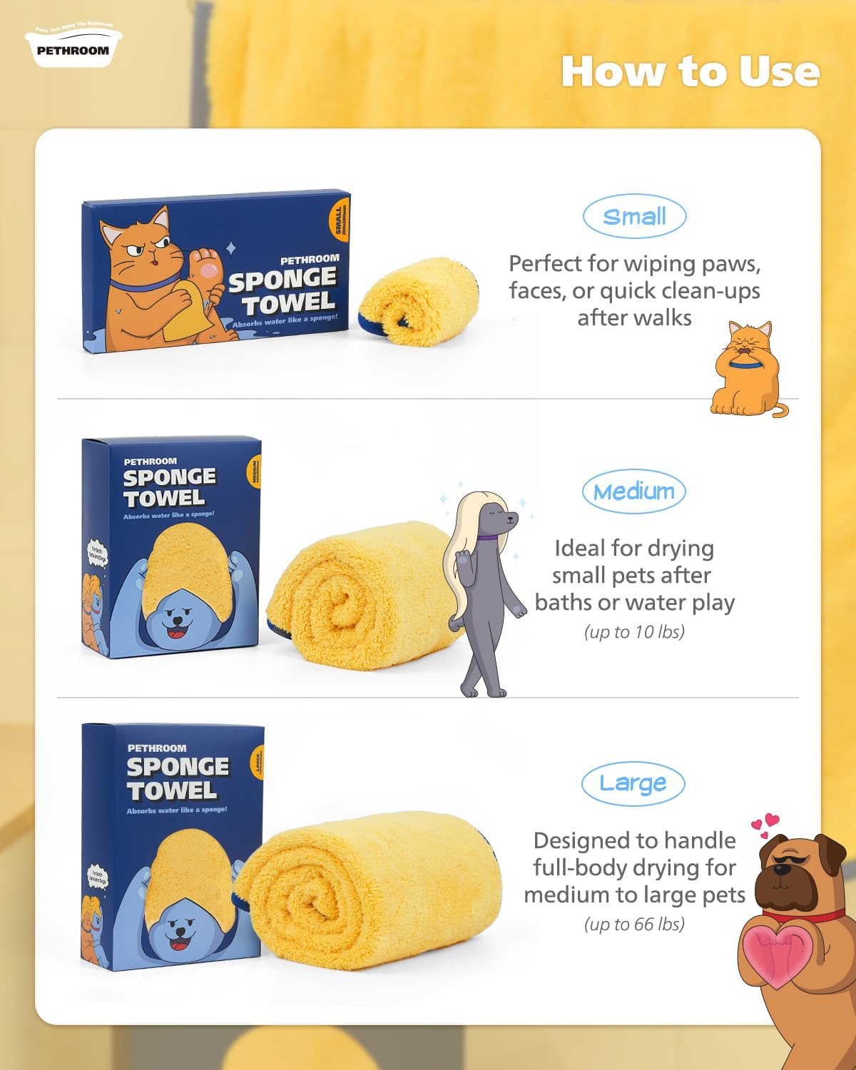 Ultra Absorbent Pet Towel, Quick-Drying - Yellow / Small (Pack of 2) - image 3