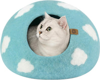 Cat Cave, New Zealand Wool Bed for Indoor Cats - Nap Blue / Medium