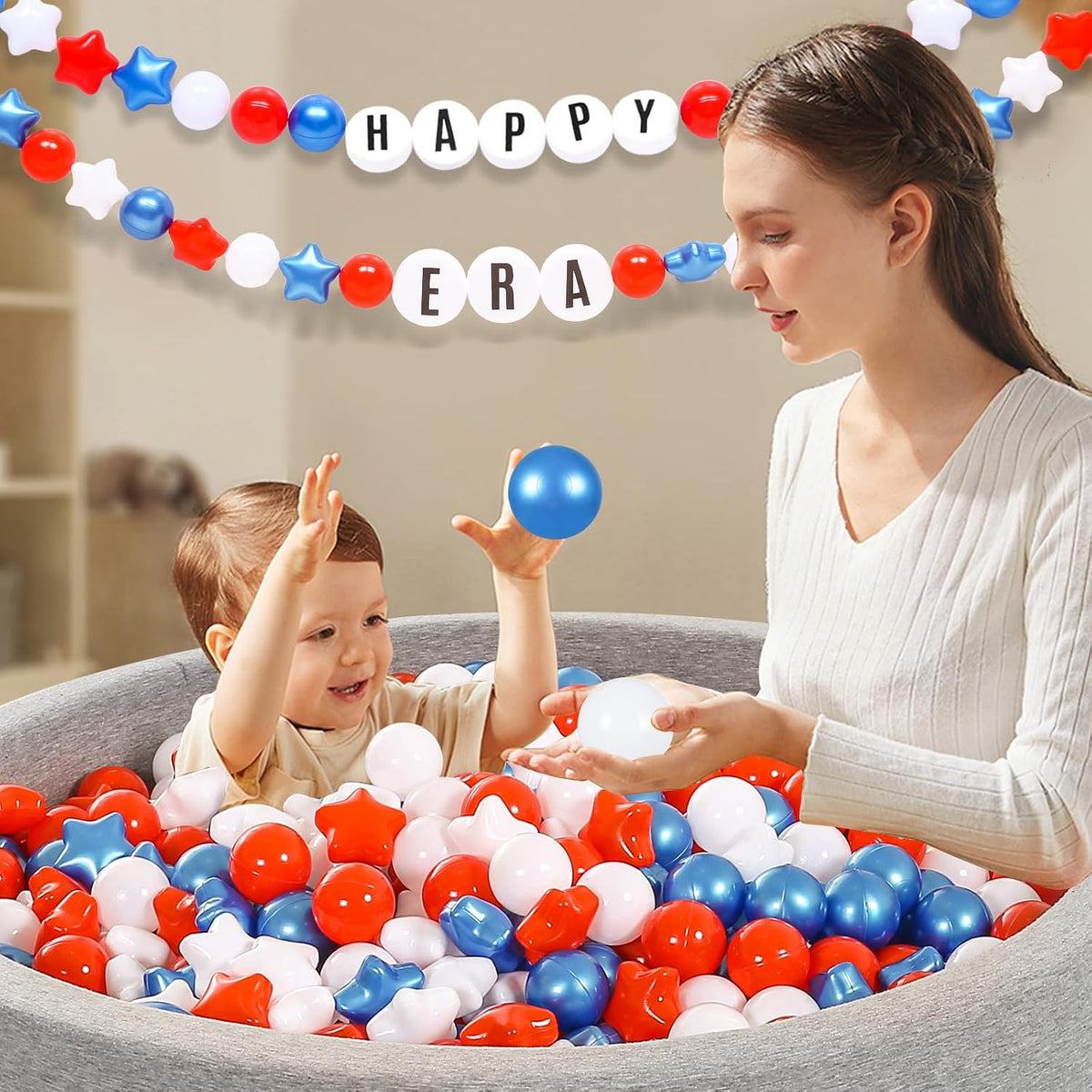 Star Ball Pit Balls for Toddlers, Ball Pool Play Tent - Pearl Blue+Red+White / 100 - image 3