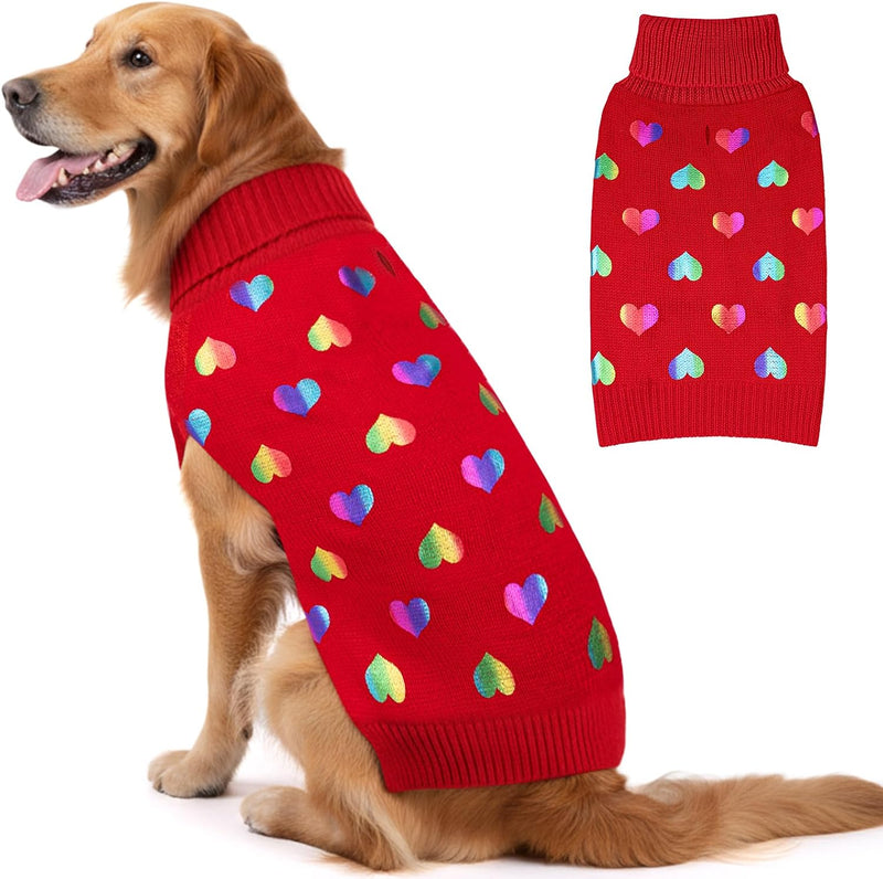 KYEESE Dog Halloween Sweaters for Large Dogs Soft Knit Pullover Outfit – Essentials for Dogs - 2XL (35-60lbs) / Heart (Red)