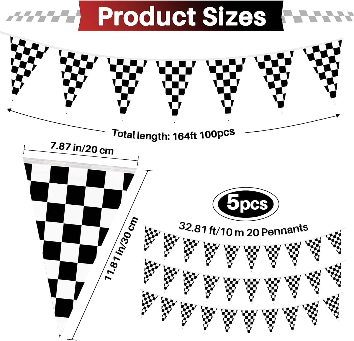 MAQIHAN 52.5 Ft Colorful Pennant Banner Flags - Black - 5PCS - image 3