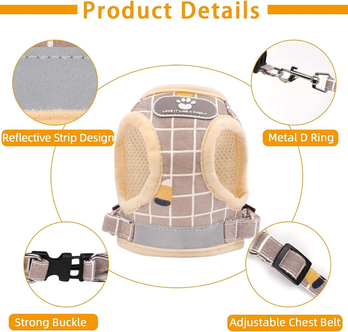 Cat Vest Harness and Leash Set - Khaki-pattern / X-Small (Chest: 8"-9") - image 4