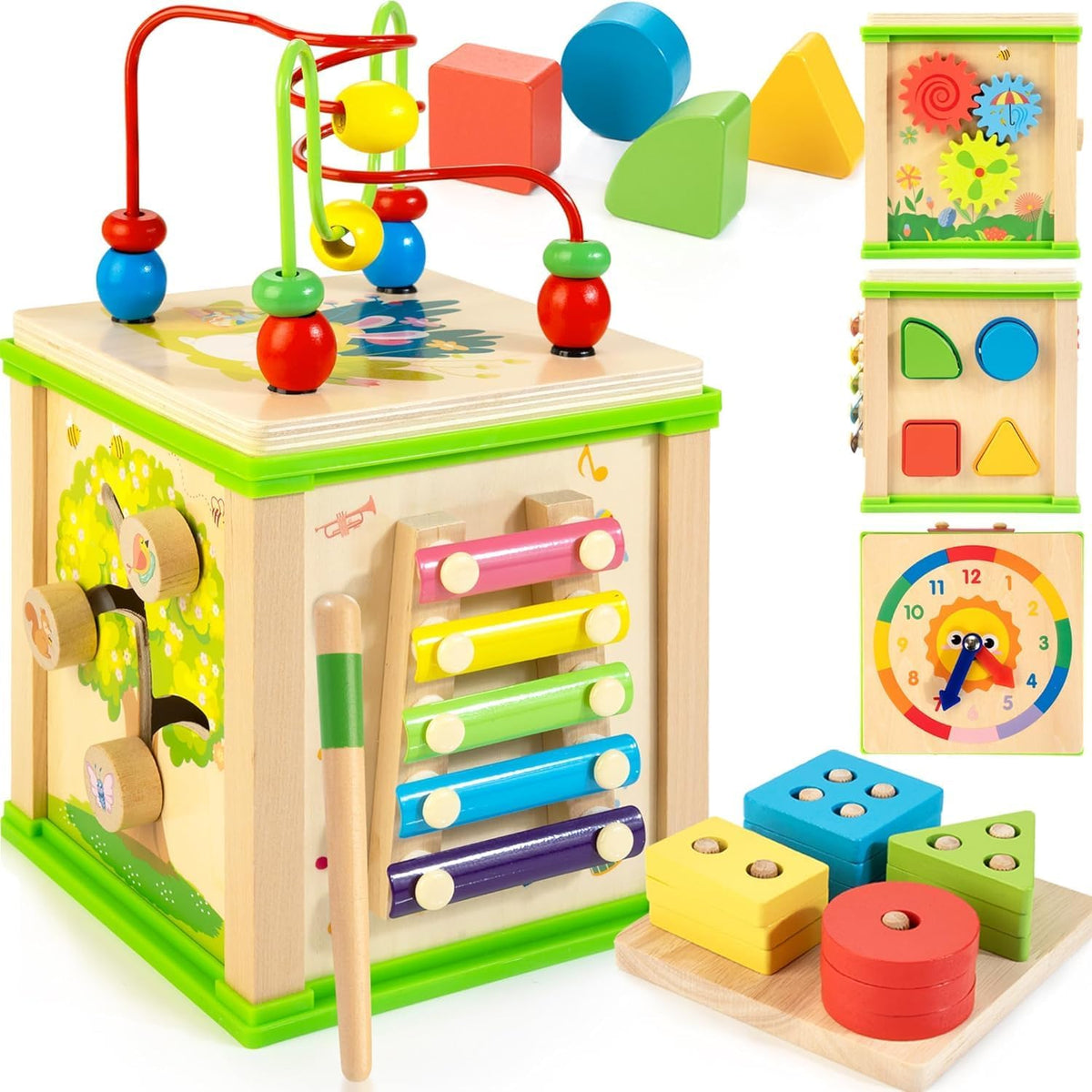 WOODMAM Wooden 7-in-1 Activity Cube - Green