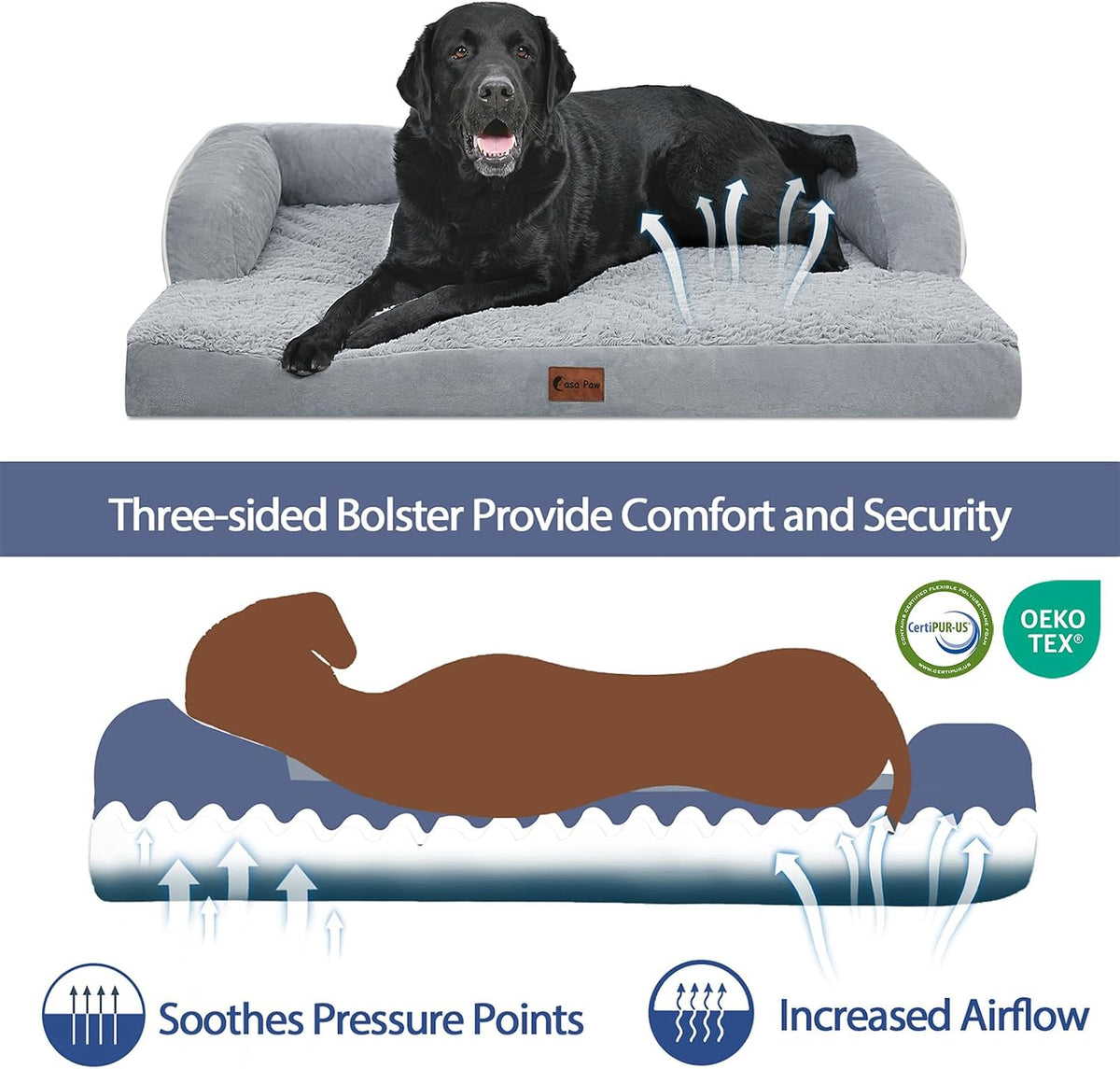 Orthopedic Washable Dog Bed for Extra Large Dogs - Grey / 45.0"L x 35.0"W x 8.0"Th - image 2