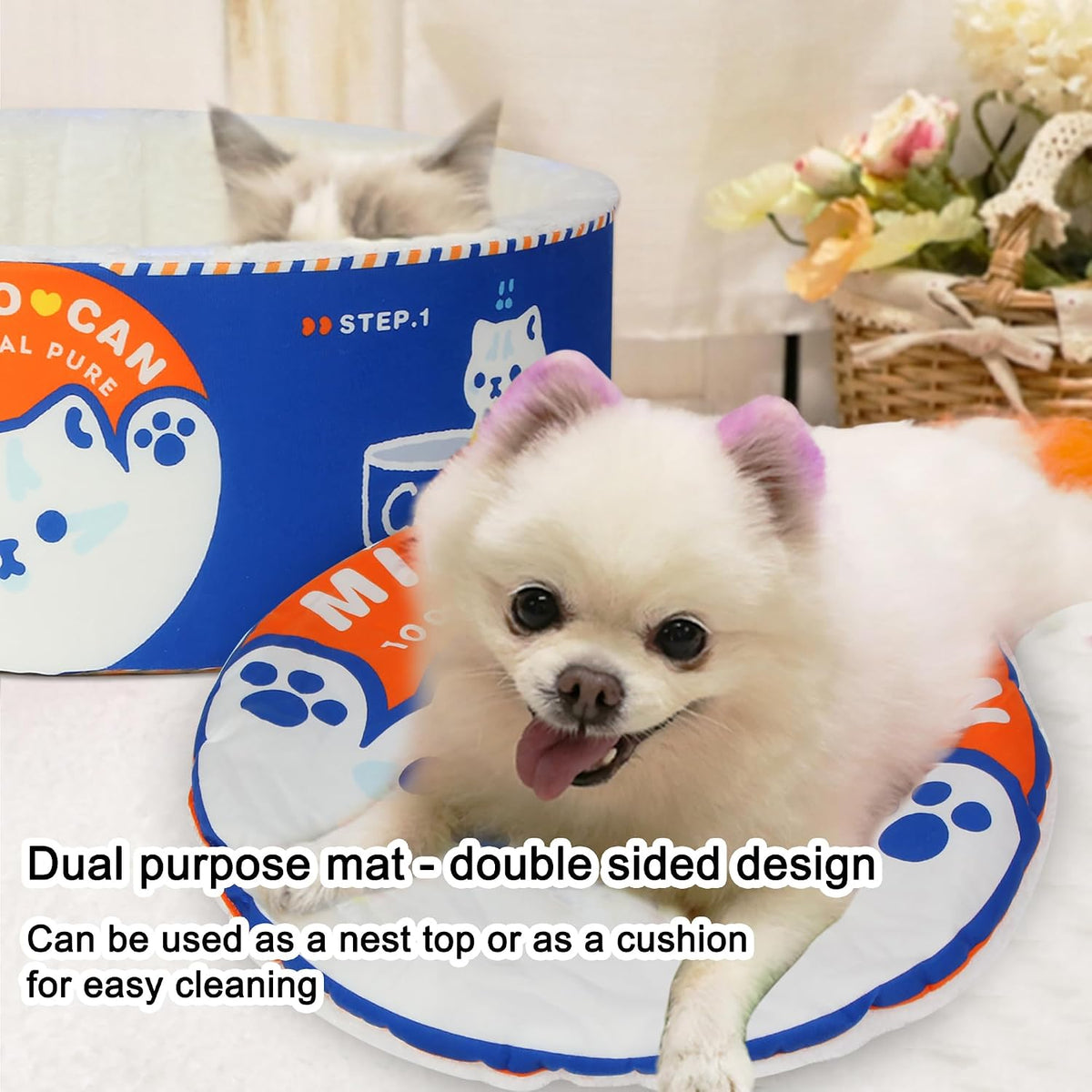 寵幸 Ramen Noodle Cute Cat Bed, Soft Warm Washable Kitten Bed - 19.7"L x 19.7"W x 7.9"Th / blue - image 4