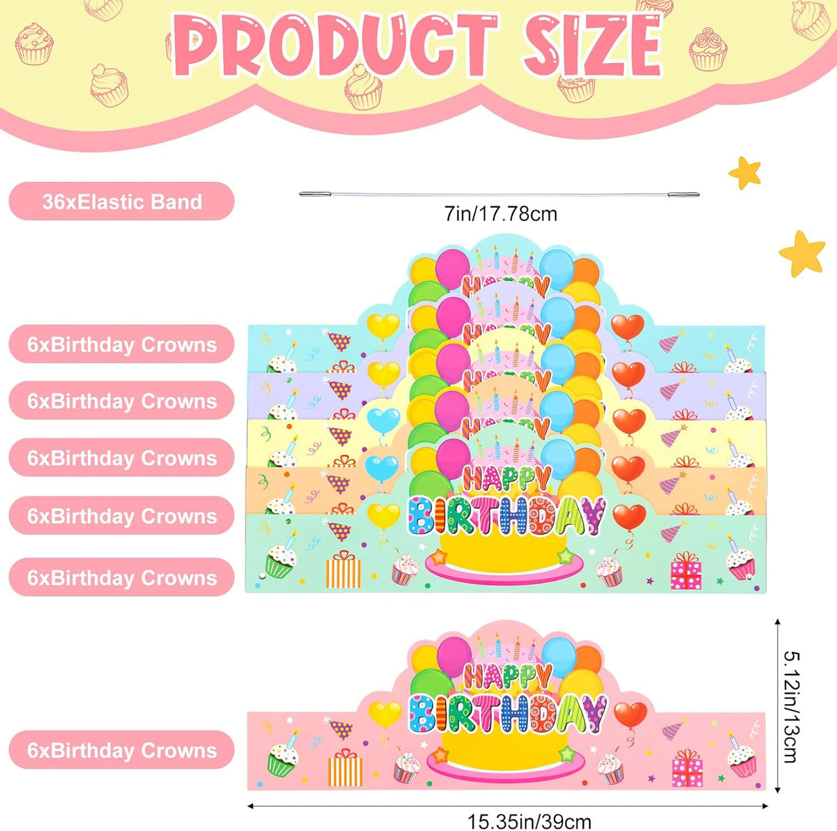 Yunsailing 36 Pcs Birthday Crowns Kids Classroom Party, Pink - Macaron Color - image 2