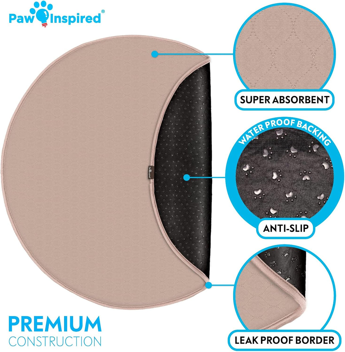 Paw Inspired Round Washable Pee Pads for Dogs - 48" (2 pack) - image 4