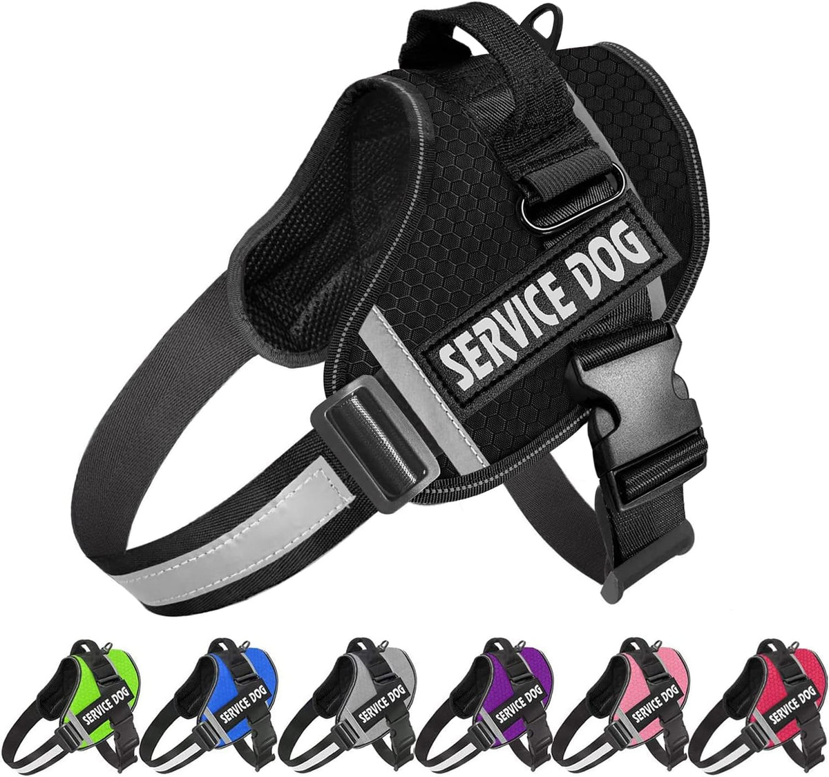 JSXD Dog Harness,No-Pull Service Dog Harness with Handle Adjustable Outdoor Pet Dog Vest 3M - XXL / Black