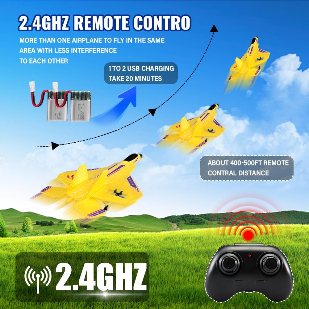 RC Plane, F22 RC Airplane Fighter Ready to Fly - Yellow Kf803 - image 4