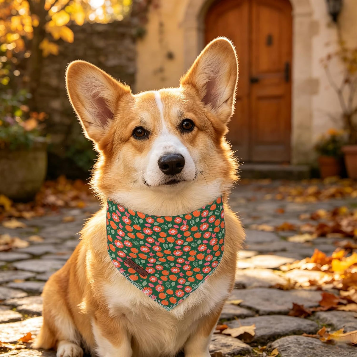 Lionet Paws Spring Daisy Dog Bandana Washable Cotton Handkerchief - Green Pumpkin / Large (Pack of 1) - image 4