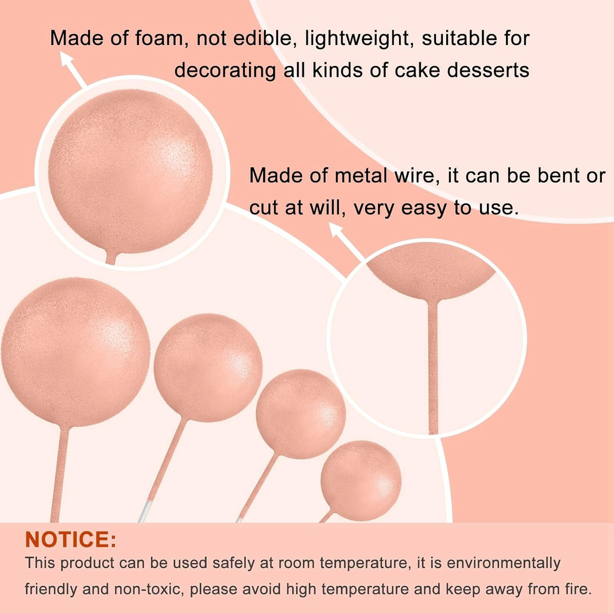 ASTARON 32 Pcs Foam Balls Cake Topper Decorations for Party Cake - Rose Gold，pink - image 3