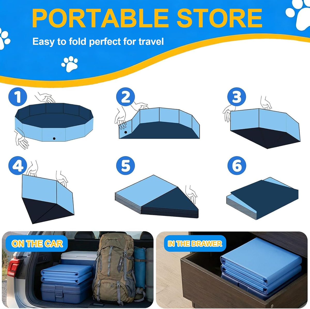 Foldable Dog Pool, Collapsible Dog Swimming Pool Hard Plastic Portable Pets Bath Tub for Dogs - XXL - 64" x 12" - image 4