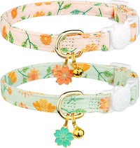 2 Pack Cotton Cat Collar Pink Strawberrie White Heart Cute Kitten - Beige&Green