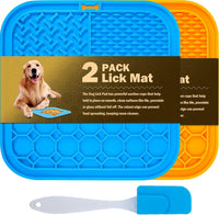 Lick Mat for Dogs - Slow Feeder Licking Mat with Suction Cups for Peanut Butter, Food Treats - Large / 2PCS Blue+Orange
