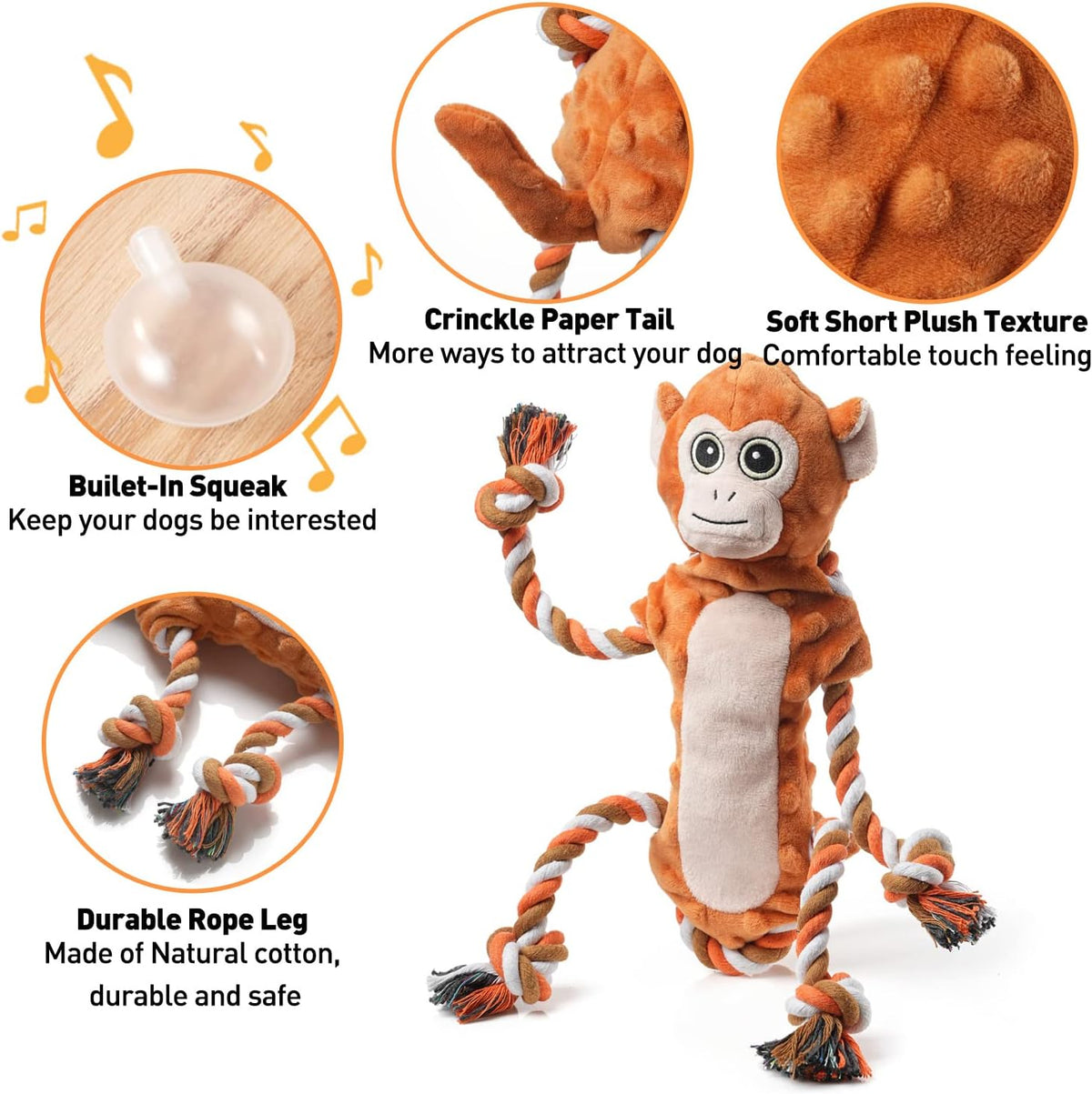 Dog Toy, Large Dog Squeaky Toys - Tug Monkey - image 3