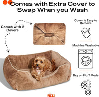 FUZI Luxury Dog Bed with Extra Cover for Small Dogs, Washable Pet Couch, Pet Bed with Sides, Non-Slip Bottom, Soft & Durable Calming Dog Bed, Faux Rabbit Fur, Small 25.1x16.75x9.5 Light Brown