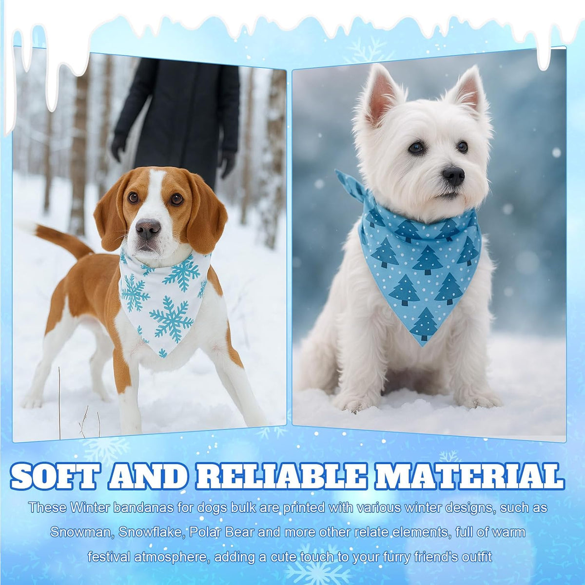 Preboun 100 Pcs Fall Paw Print Dog Bandanas Bulk - Winter / 25.6 x 17.7 x 17.7 Inch - image 2
