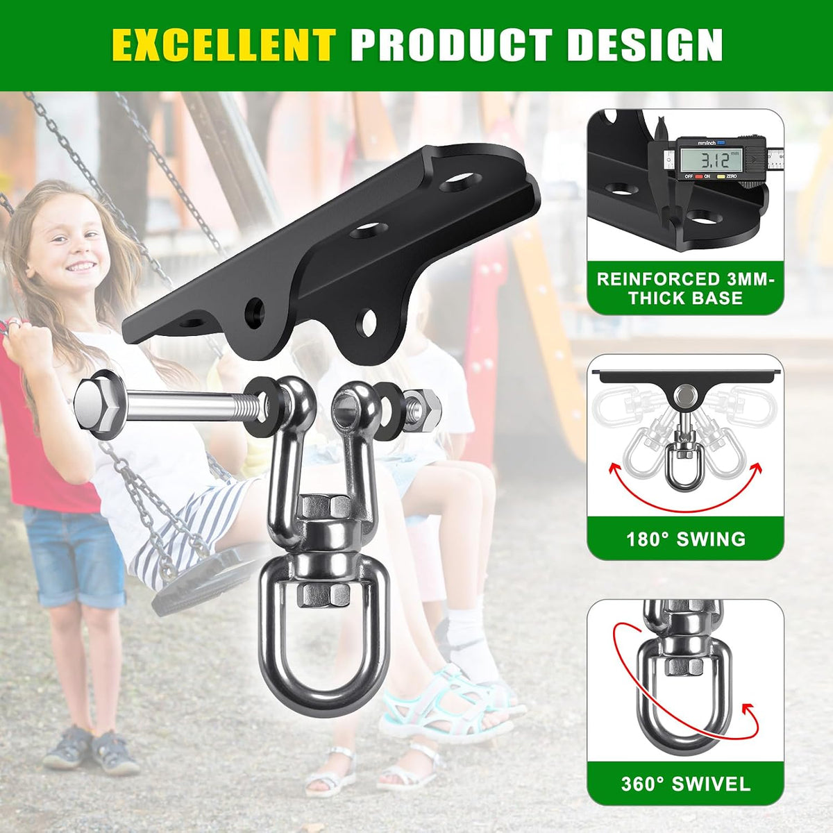 2Pack Heavy Duty Swing Hanger 180° Ceiling Swing Mount 2000 LBS - 360° Swivel Dual U-ring Swing Hanger ( 1 Pack ) - image 4