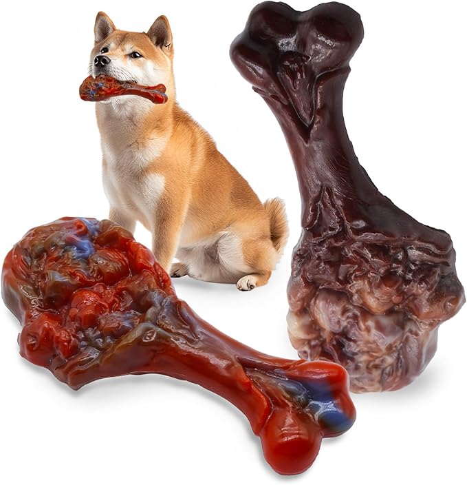 Dog Chew Toys for Aggressive Chewers, Indestructible Dog Toy for for Medium/Large Breed, Tough Nylon Teething Bone Toy to Keep Them Busy,Bacon and Real Beef Flavor (Beef+Bacon Flavor, 2 Pack)